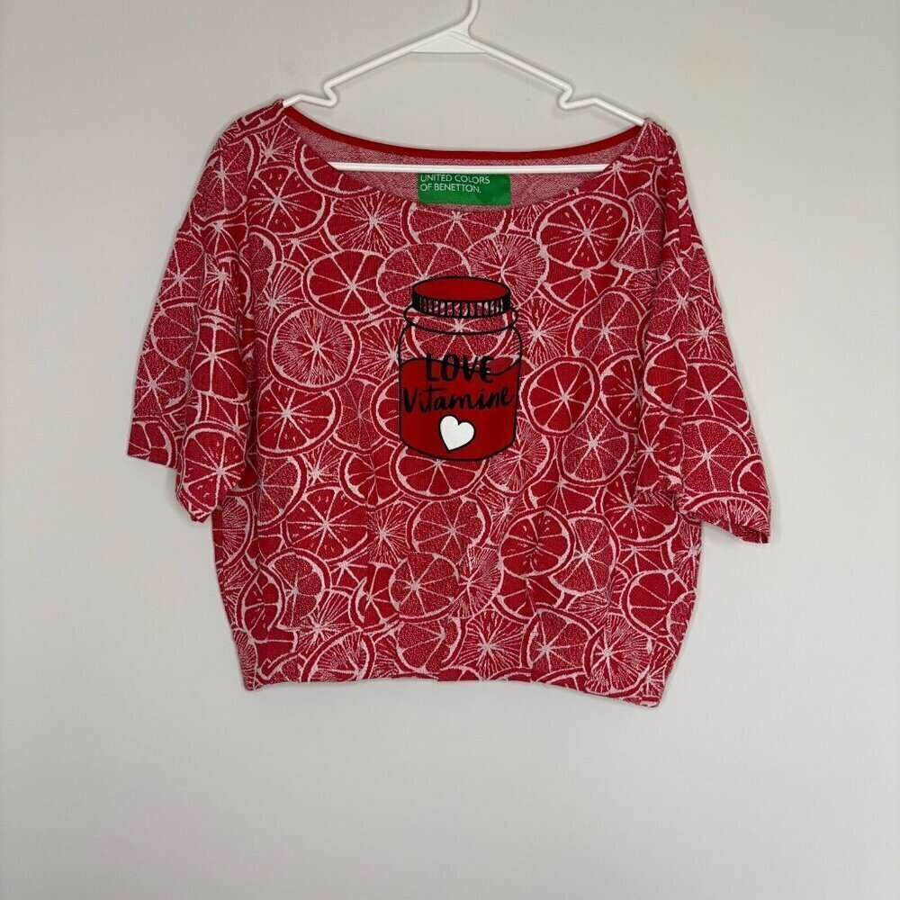 BENETTON Love Vitamine Fruit Short Sleeve Cropped Oversized XS Elastic W…